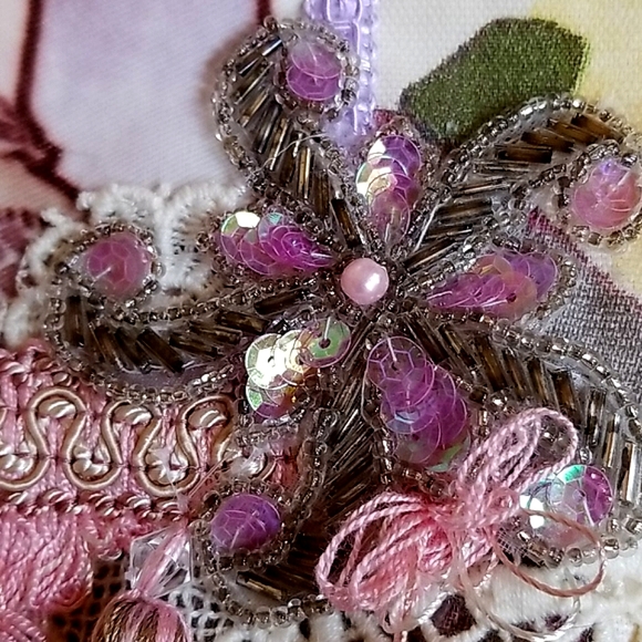 Hand Crafted Artisan Boho Gypsy Embellished Beaded Lace Crossbody Tote Bag - Picture 5 of 16